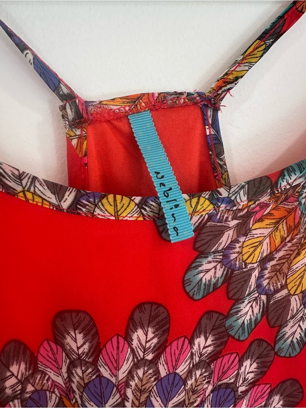 Red Floral Asymmetric Spaghetti-Strap Razorback Top - Picture 3 of 3